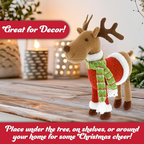 SCS Direct Reindeer Plush 12" Christmas Stuffed Animal with Coat and Scarf V909