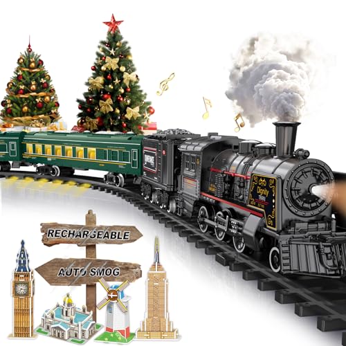 Electric Train Set for Kids with Steam Locomotive, Light & Sounds S601002
