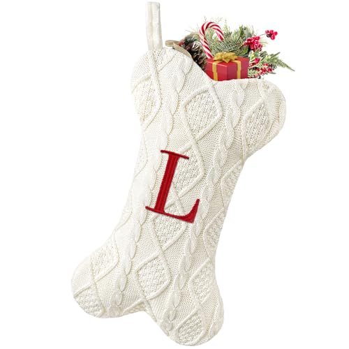 Malier Dog Christmas Stocking with Initials, Letter B, White Large Bone Shape M71542