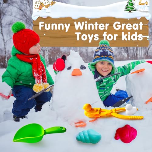 IELEK Winter Snowball Tool Kit for Kids with Handle, Duck Snowball Maker, Animal Sand Molds U163