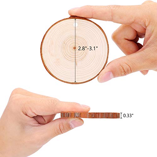 Fuyit Natural Wood Slices 30 Pcs 2.4-2.8 Inches Unfinished Predrilled Wooden Circles for Crafts P544