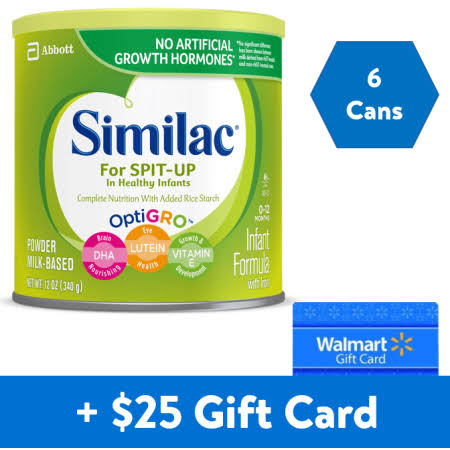 [Free eGift Card] Similac for Spit-Up Non-GMO Baby Formula, 6 Count Powder, 12-oz Can