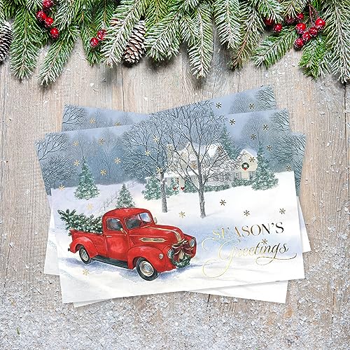 Masterpiece Holiday Greetings Christmas Cards with Snowy Cardinal Wreath, 16 Boxed with Envelopes L381397