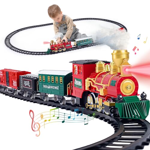 Kids Train Set with Steam Locomotive, Sounds & Lights for Boys Girls Ages 3-8 N4969