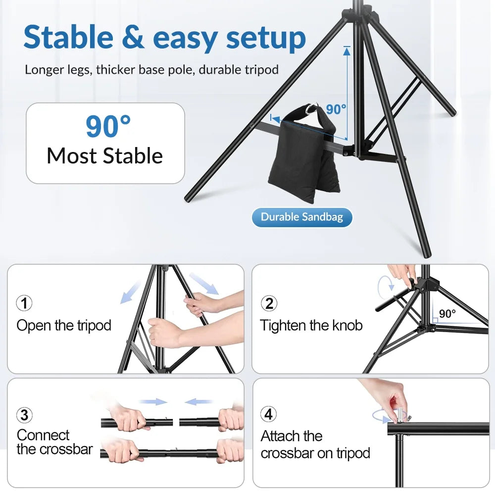 10ft Adjustable Background Support Stand with Clamps and Sandbags for Photography Studio B82116