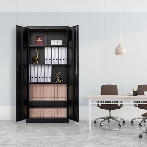 Metal Storage Cabinet 71" White Locking Steel Cabinet with 2 Doors and 5 Shelves U4003