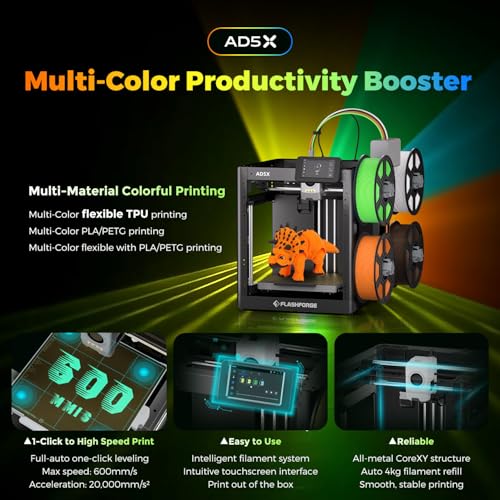 FLASHFORGE Adventurer 5M 3D Printer with Auto Leveling, 600mm/s High-Speed, Quick-Detach Nozzle H9340