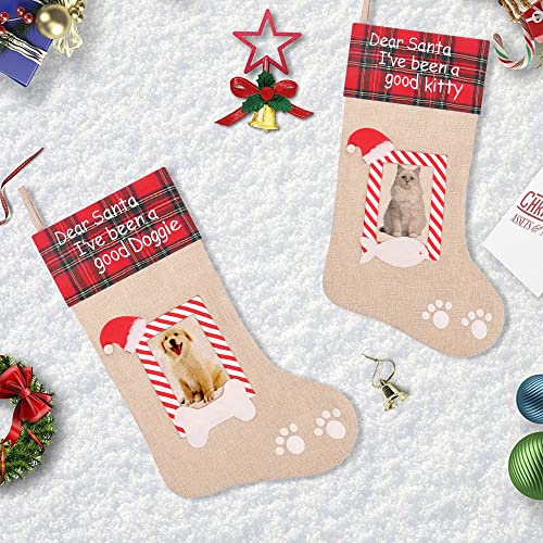 Burlap Pet Christmas Stockings with Photo Frame, 20 Inches T603