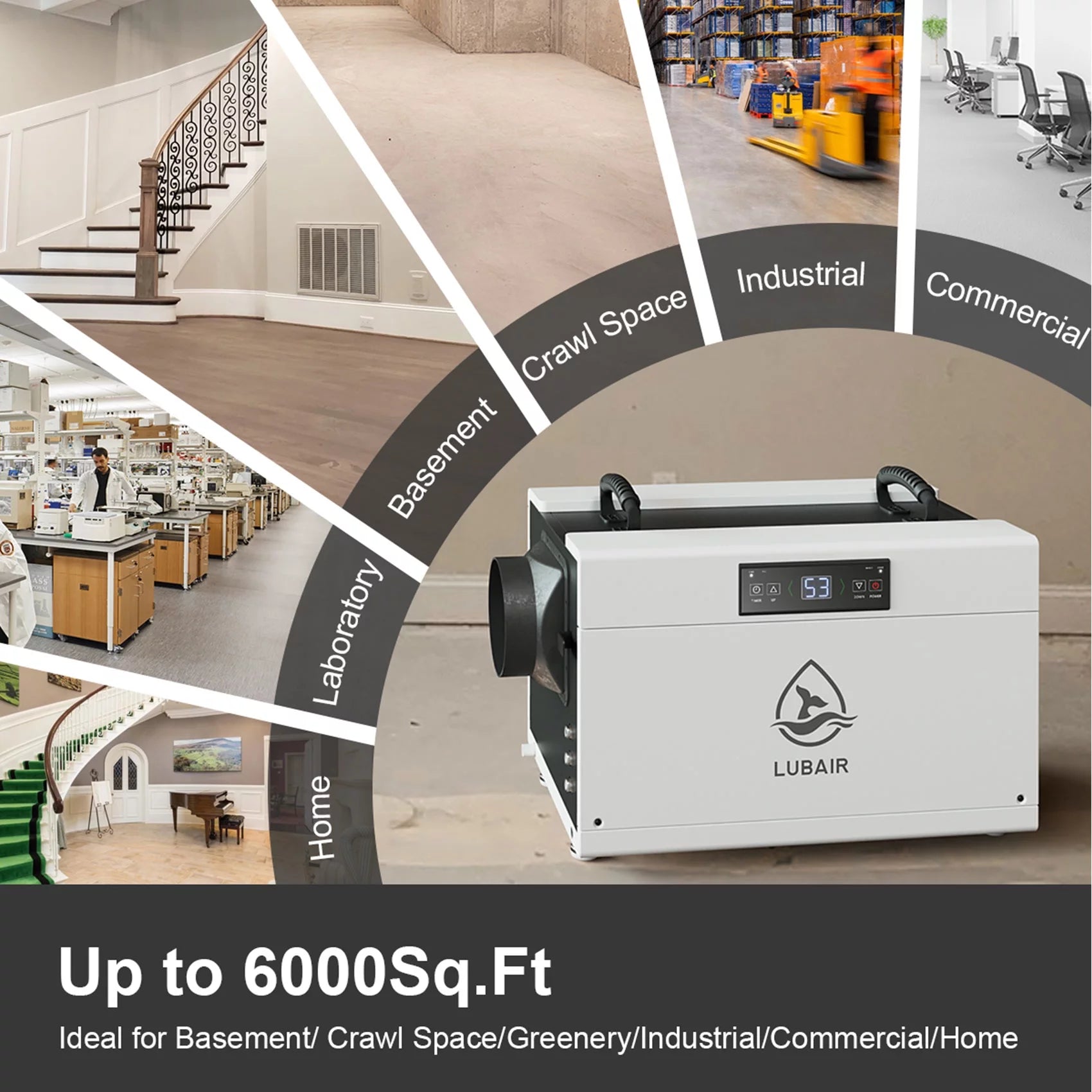 LUBAIR 145 Pints Commercial Dehumidifier for Basement, White A782978