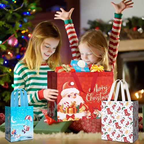 24 Pack Christmas Gift Bags Assorted Sizes with Handle, Non-Woven Reusable Tote I711017