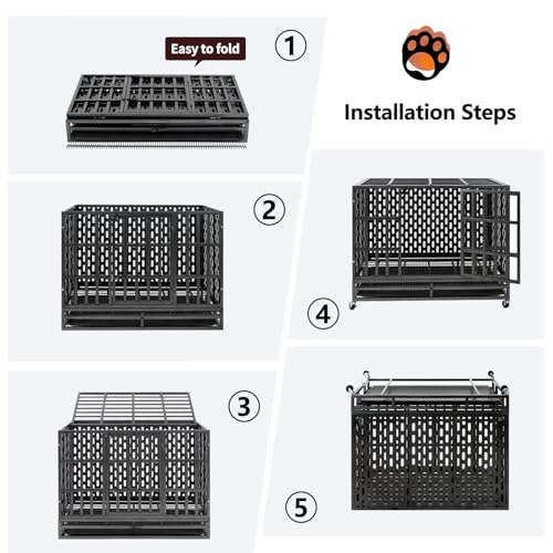 48 Inch Heavy Duty Dog Crate for Large Dogs, Double Door Steel Cage with Removable Tray L544488