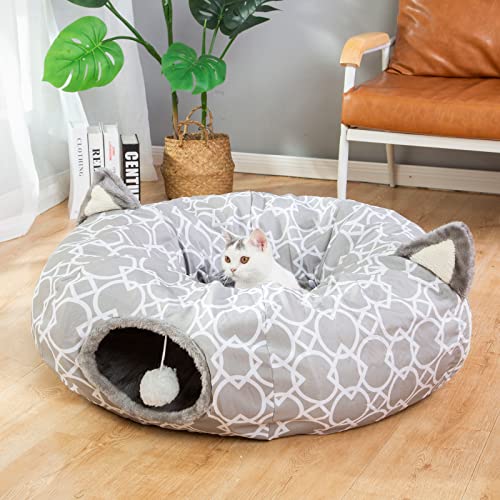 LUCKITTY Geometric Cat Tunnel with Plush Inside, Collapsible with Balls D91078