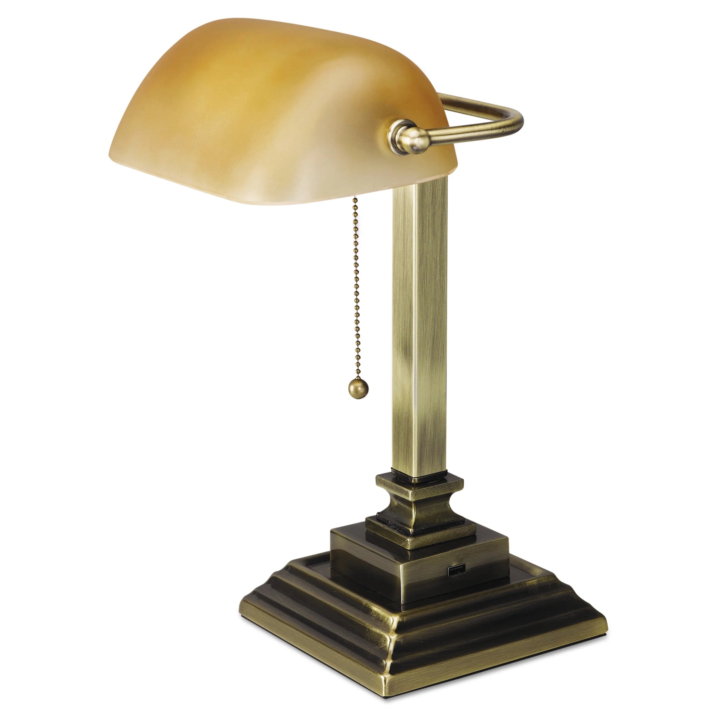 Alera Traditional Banker's Lamp with USB, Antique Brass S98280