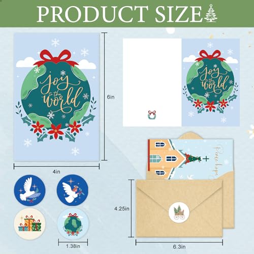 24 Pack Christian Christmas Cards, Religious Holiday Card Set with 6 Designs E9614