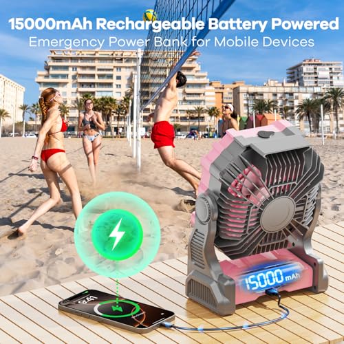 Portable Misting Fan with RGB Lantern, 30000 mAh Rechargeable Camping Fan I36923