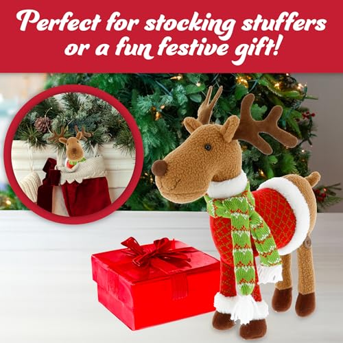 SCS Direct Reindeer Plush 12" Christmas Stuffed Animal with Coat and Scarf V909