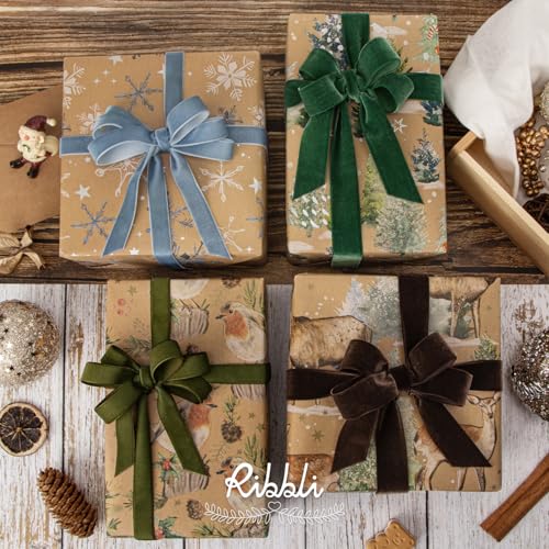 Ribbli 4 Rolls Christmas Kraft Wrapping Paper, 30 x 120 inch per Roll T5923