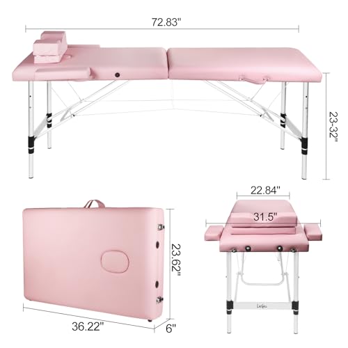 Portable Lash Bed with Eyelash Pillow, Height Adjustable Waterproof Aluminum Frame (Pink) I2470