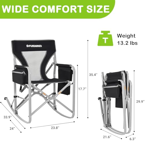 FUNDANGO Oversized Portable Rocking Camping Chair with Cooler and Side Pocket T5034