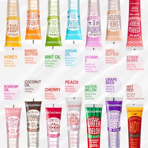 Ruby Kisses Broadway Vita-Lip Clear Lip Gloss 8 Pack, Ultra-Hydrating with Vitamins T1692