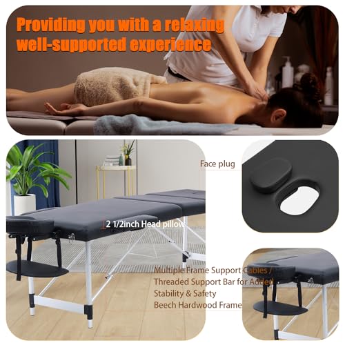 Portable Massage Table 84 Inch with Neck Stretcher, Black Aluminum O188
