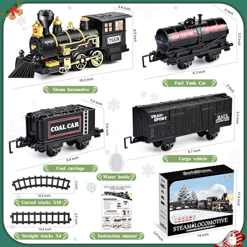 Letapapa Train Set with Steam Locomotive, Tracks, Lights & Sound for Kids A3170