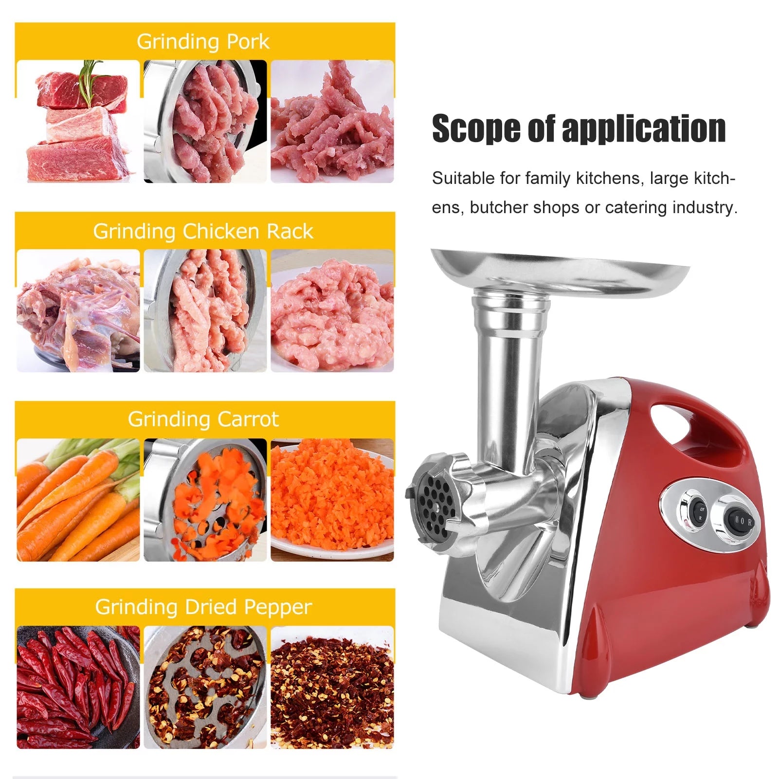 2800W Electric Meat Grinder and Sausage Stuffer, Stainless Steel, for Home and Commercial Use W866901