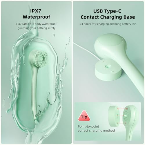 Electric Body Brush Back Scrubber for Shower, Waterproof Dual Handle with 3 Heads X695155