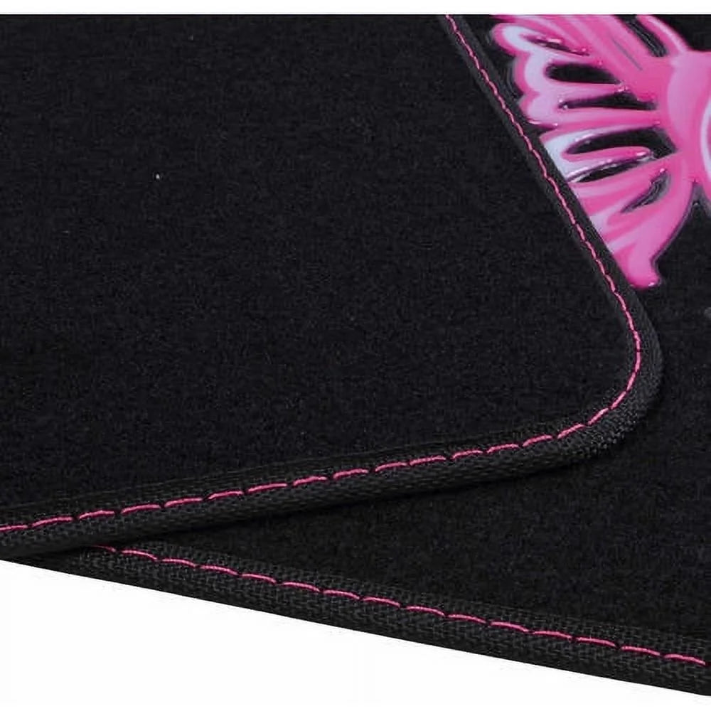 BDK Pink Butterfly Car Floor Mats Full Set Rubber Backing H618864