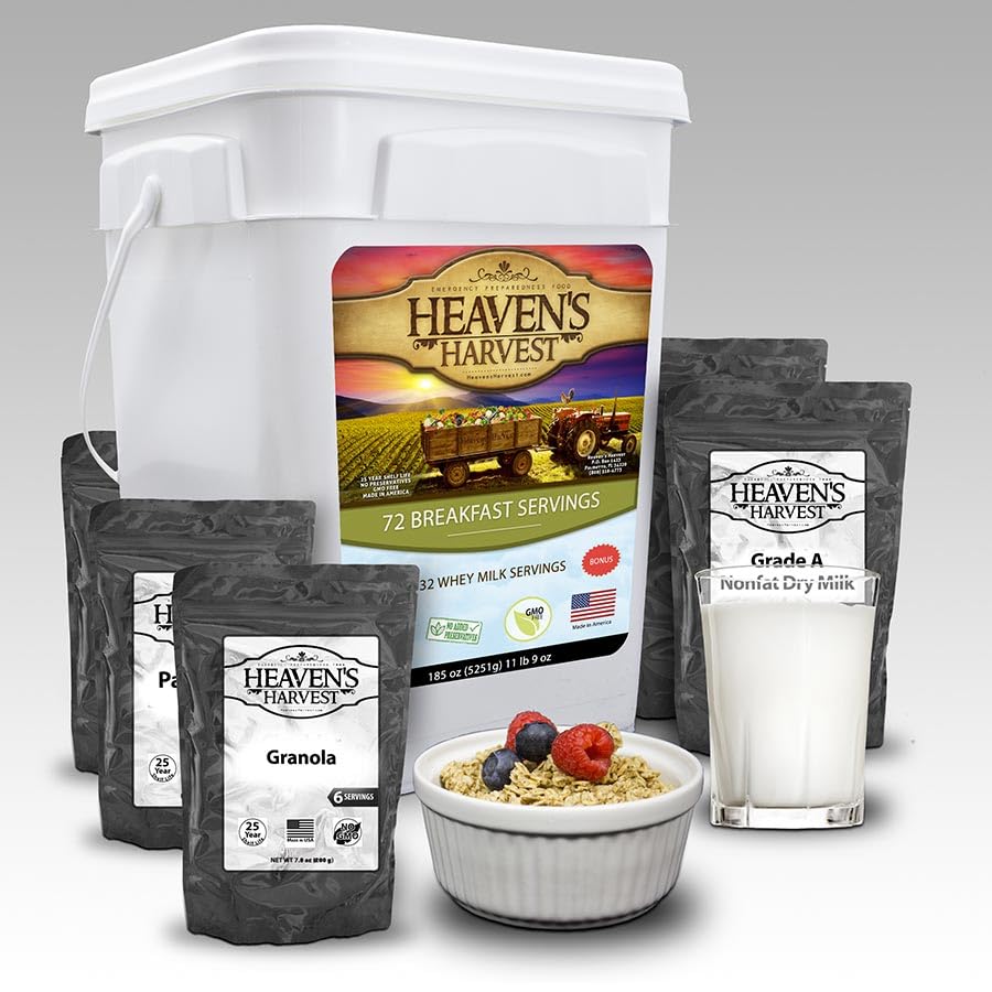 Heaven’s Harvest 25-Year Family Food Kit, Freeze Dried Emergency Food Supply in Waterproof Bucket J222
