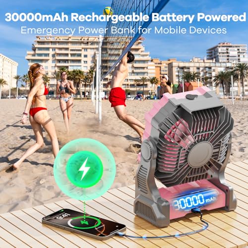 Portable Misting Fan with RGB Lantern, 30000 mAh Rechargeable Camping Fan I36923