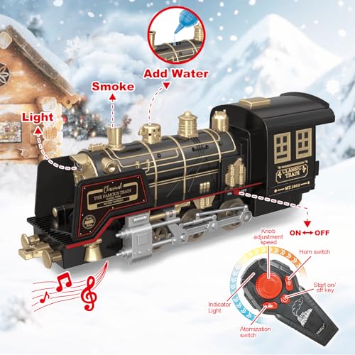 JUQU Christmas Train Set for Kids Ages 3-8 Remote Control Steam Locomotive with Tracks C947409