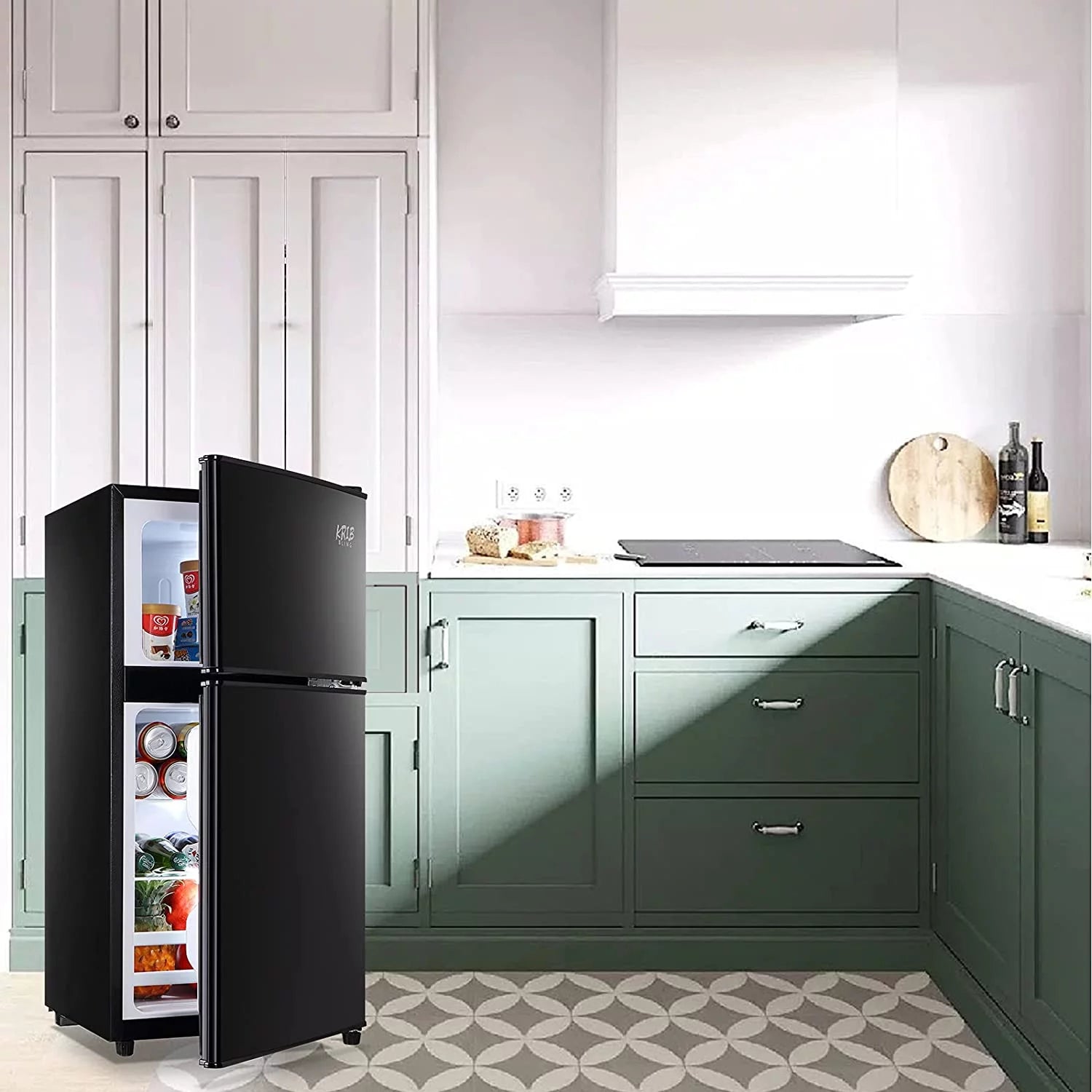 GGTB 3.2 Cu ft Two Door Mini Fridge with Freezer, Retro Compact Refrigerator with Freezer, Black