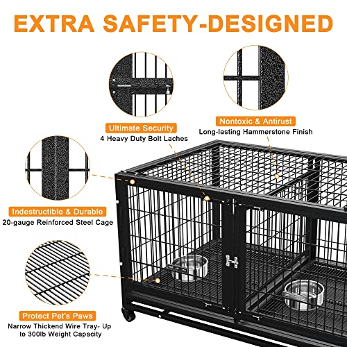 Heavy Duty Dog Crate Cage Kennel for Large Dogs with Removable Trays and Wheels J3652
