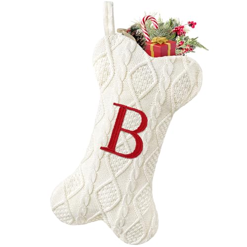 Malier Dog Christmas Stocking with Initials, Letter B, White Large Bone Shape M71542