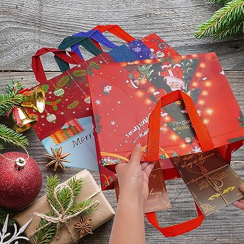 24 Pack Christmas Gift Bags Assorted Sizes with Handle, Non-Woven Reusable Tote I711017