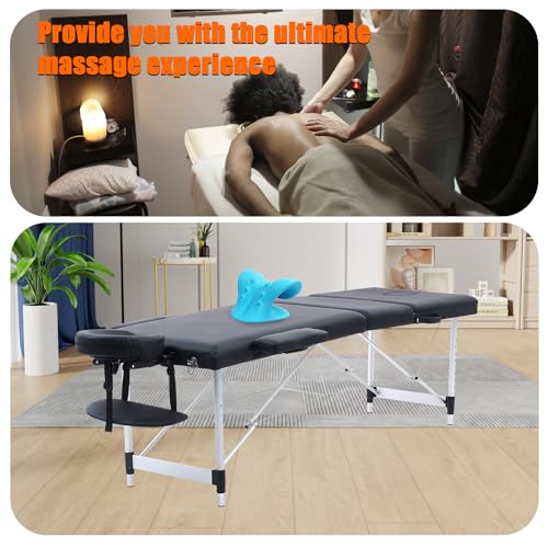 Portable Massage Table 84 Inch with Neck Stretcher, Black Aluminum O188
