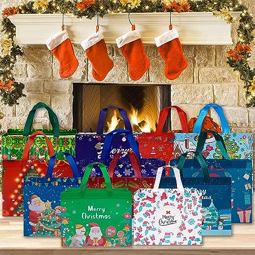 24 Pack Christmas Gift Bags Assorted Sizes with Handle, Non-Woven Reusable Tote I711017