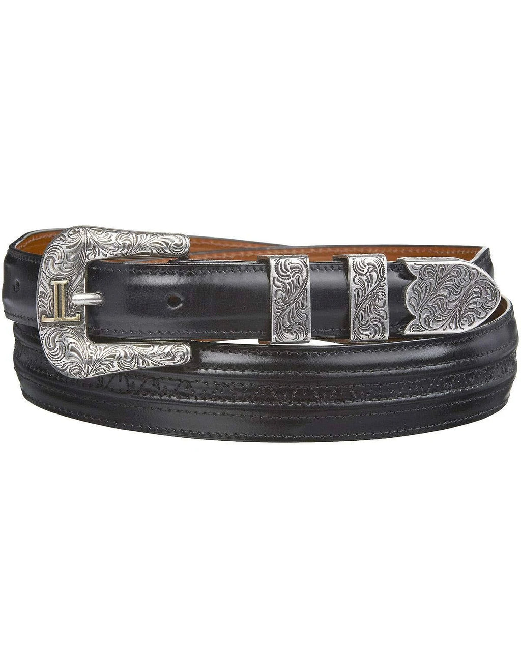 Lucchese Men's Hobby Stitch Tapered Goat Belt, Black T97051