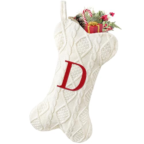 Malier Dog Christmas Stocking with Initials, Letter B, White Large Bone Shape M71542