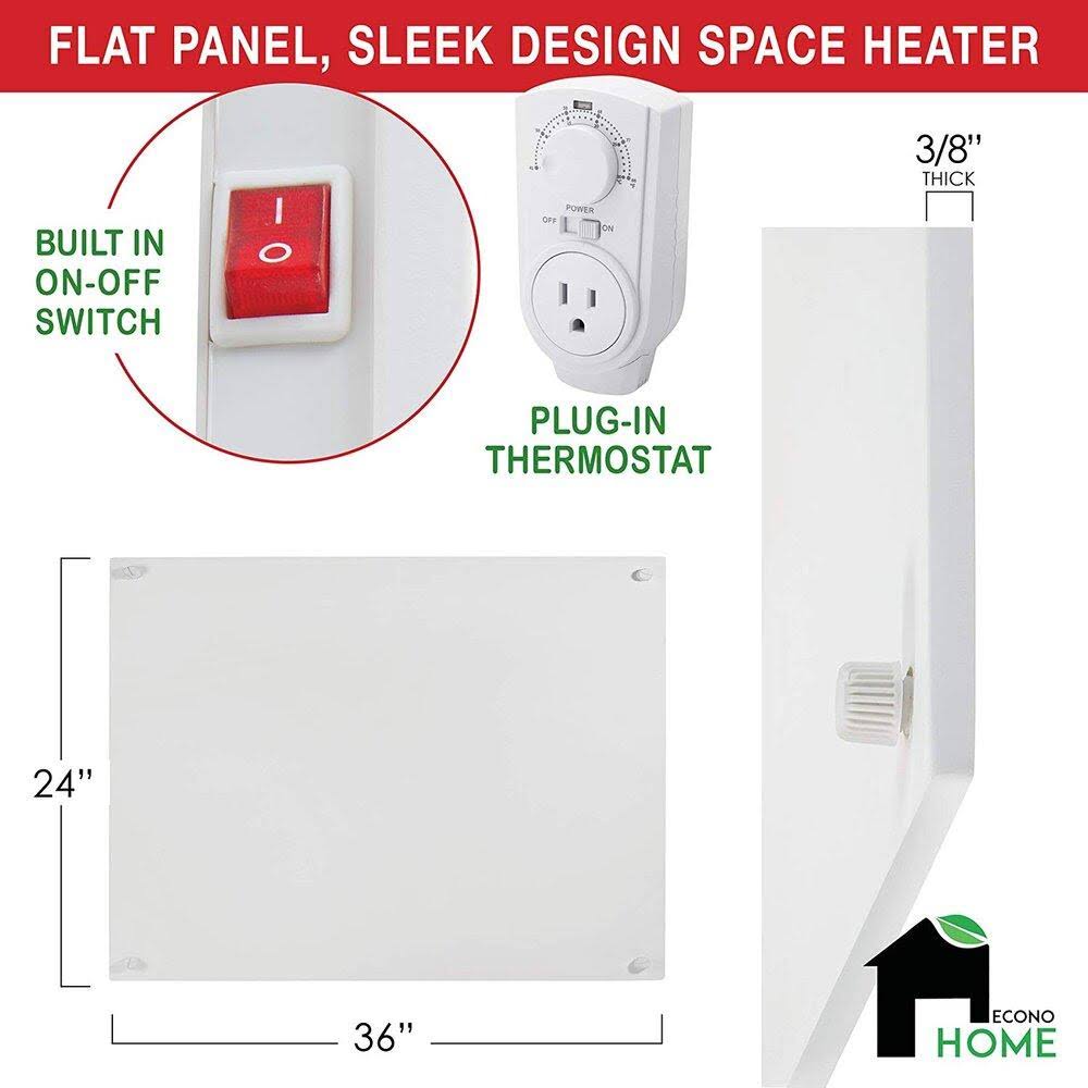 EconoHome Wall Mount Space Heater Panel with Thermostat, 600W K968