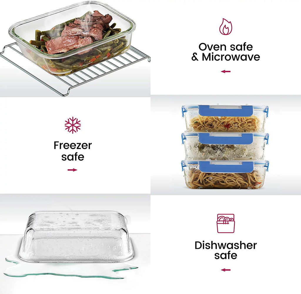 Glass meal prep containers 6 pack 35oz with locking lids J406346