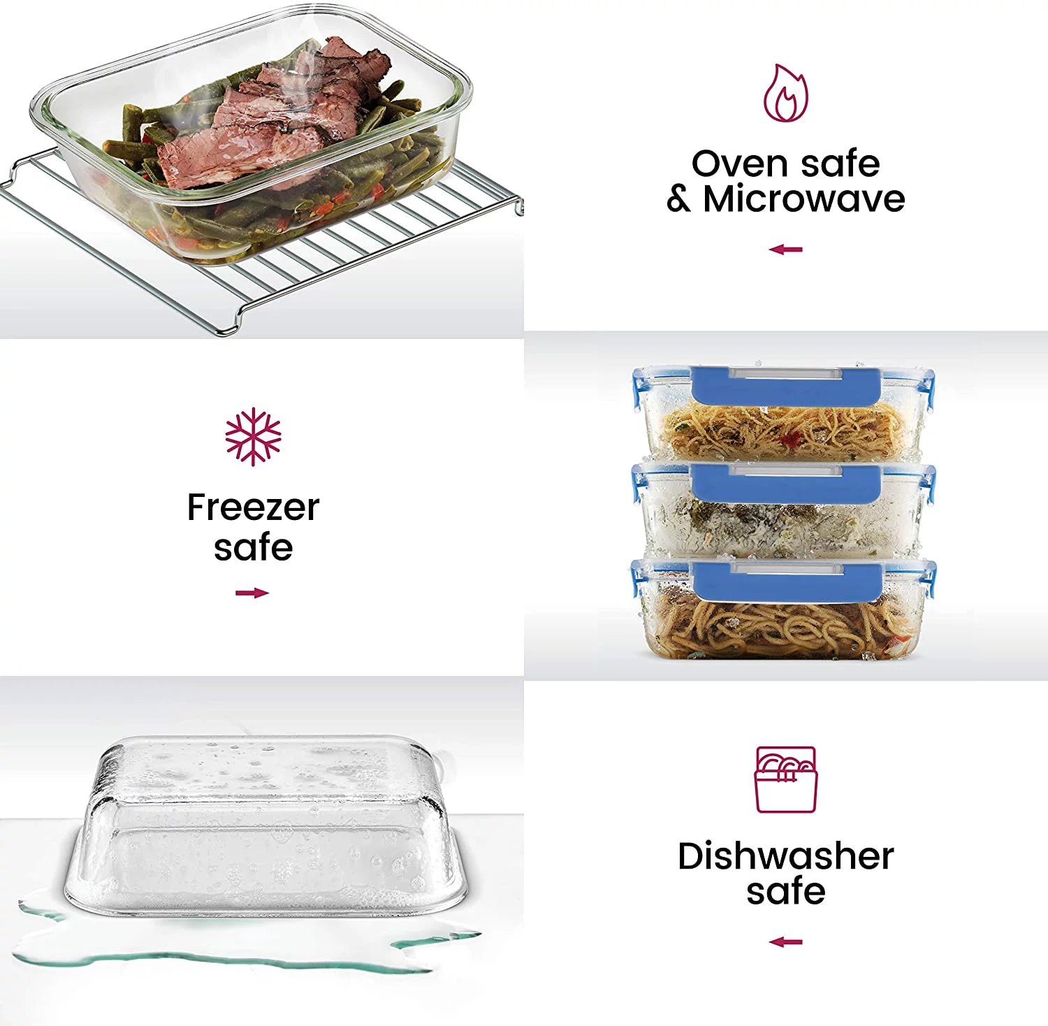 Glass meal prep containers 6 pack 35oz with locking lids J406346
