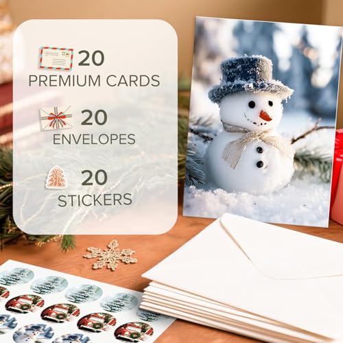Christmas Cards with Envelopes & Stickers, Set of 20, 5" x 7" W887