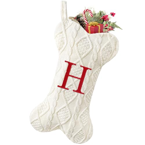 Malier Dog Christmas Stocking with Initials, Letter B, White Large Bone Shape M71542
