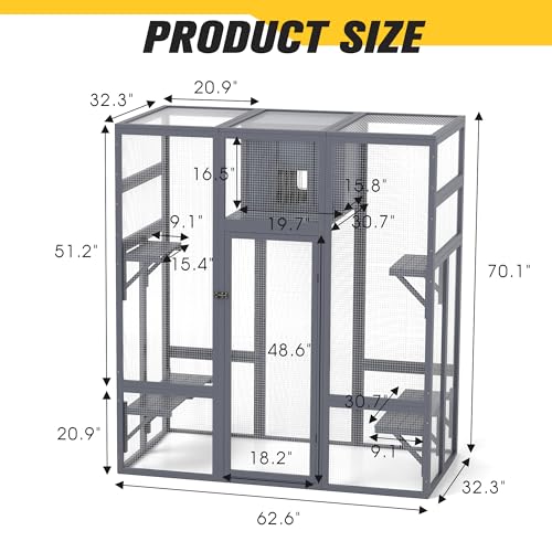 COZIWOW 70 Inches Wooden Catio Outdoor Cat Enclosure with Waterproof Roof I9907