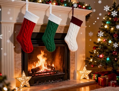 Bone Shaped Dog Christmas Stockings 3 Pack Cable Knit with Name Tag X7669