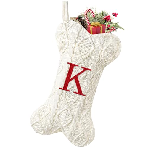 Malier Dog Christmas Stocking with Initials, Letter B, White Large Bone Shape M71542