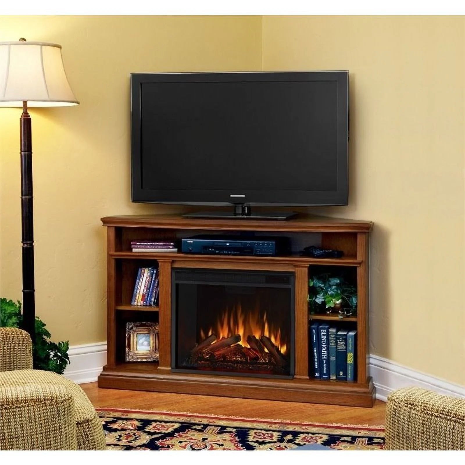 Bowery Hill Traditional Wood Electric Corner Fireplace for TVs up to 50" Oak M8800