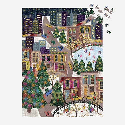 Galison Winter Lights Foil Puzzle, 500 Pieces, 20" x 20" Holiday Jigsaw Puzzle P8985